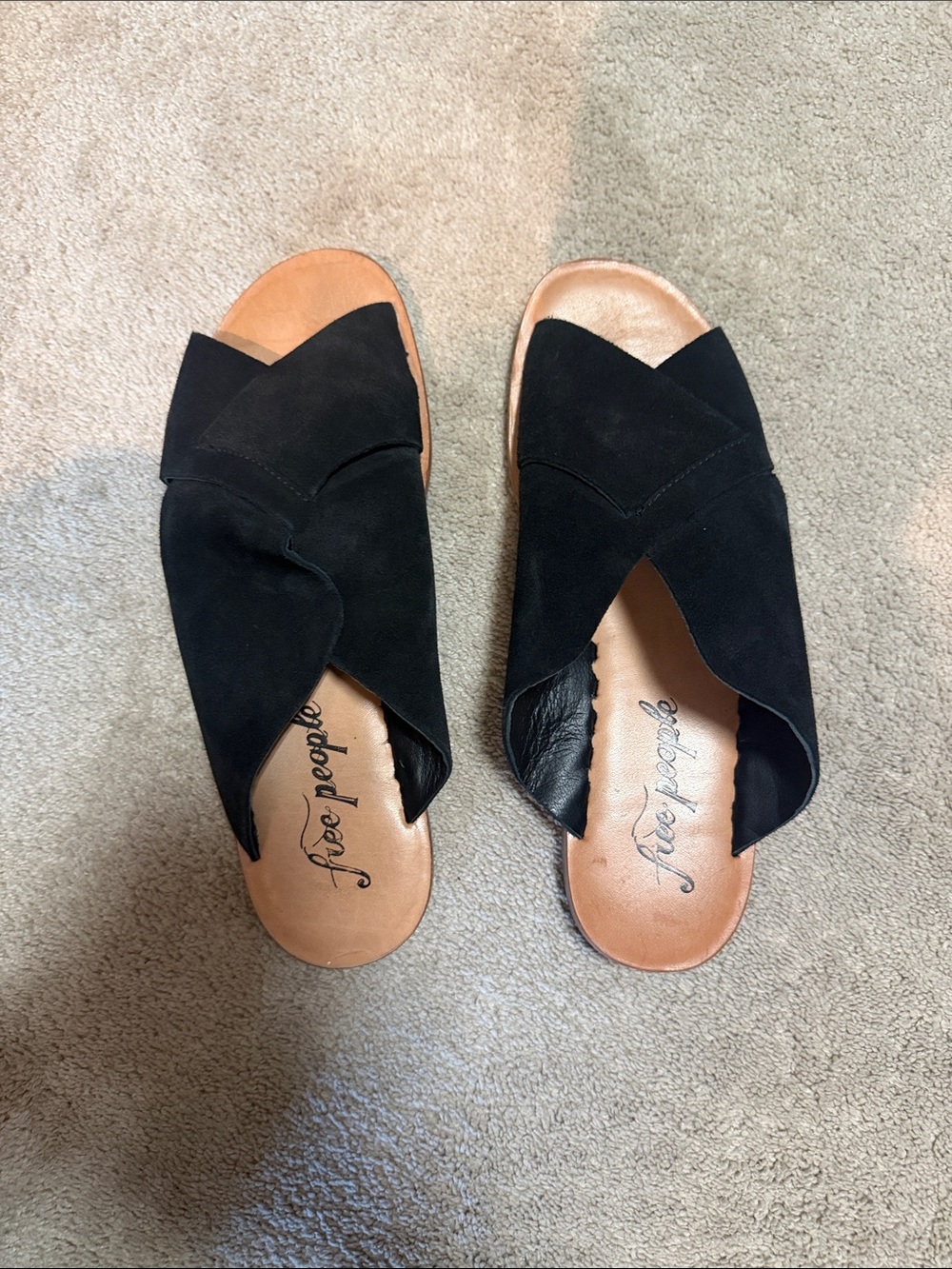 Free People Black Suede Crisscross Open-Toe Slide Sandals